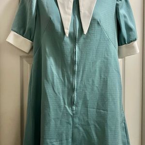 Vtg Handmade blue and white polyester house dress with Peter Pan Collar